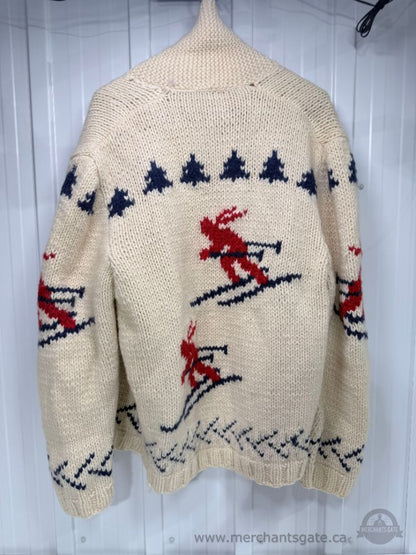 Hand Knit Cowichan Style Wool Sweater Ski Pattern Heavy Knit XXL