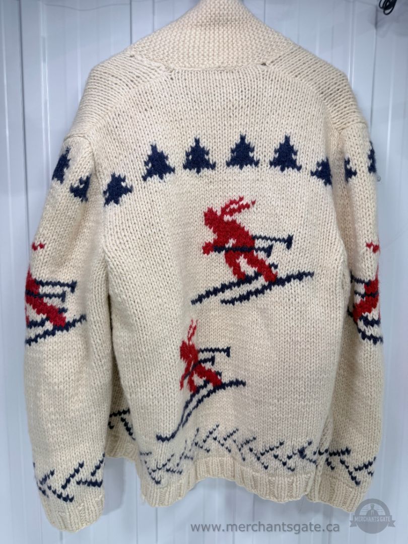 Hand Knit Cowichan Style Wool Sweater Ski Pattern Heavy Knit XXL