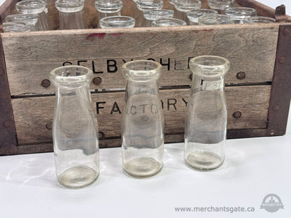 Antique Selby Cheese Factory Wooden Crate with Glass Milk Bottles Farmhouse Decor
