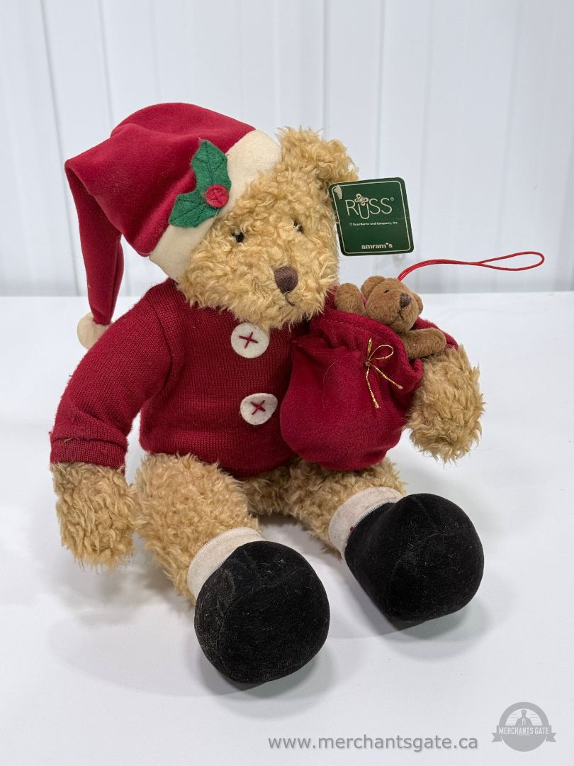 Russ Berrie amram's Sammy Santa Plush Bear Christmas Toy with Tags