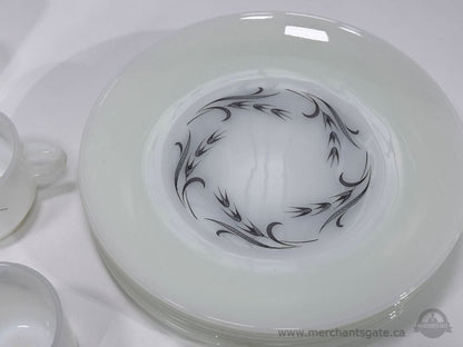Anchor Hocking Fire King Swirl Pattern Milk Glass Cups and Plates Set 11 Pc