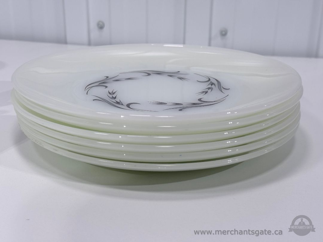 Anchor Hocking Fire King Swirl Pattern Milk Glass Cups and Plates Set 11 Pc