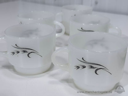 Anchor Hocking Fire King Swirl Pattern Milk Glass Cups and Plates Set 11 Pc
