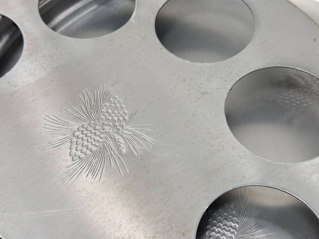 Vintage Silver Rim Pinecone Glasses with Rotating Tray (Set of 8)
