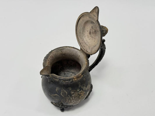 Antique Etched Floral Silverplate Syrup Jug