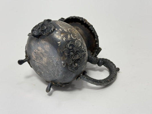 Antique Etched Floral Silverplate Syrup Jug