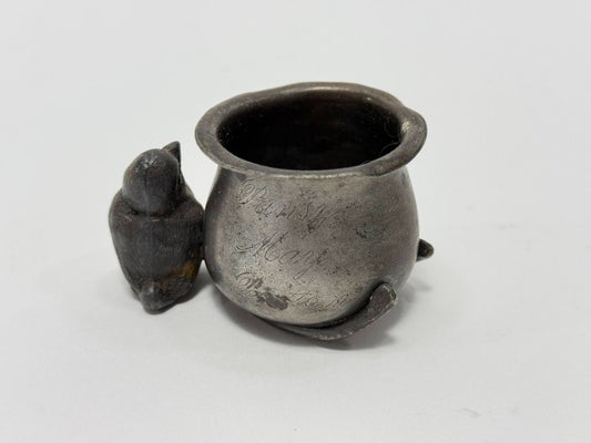 Antique Miniature Silverplate Pot with Bird Handle