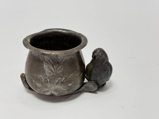 Antique Miniature Silverplate Pot with Bird Handle