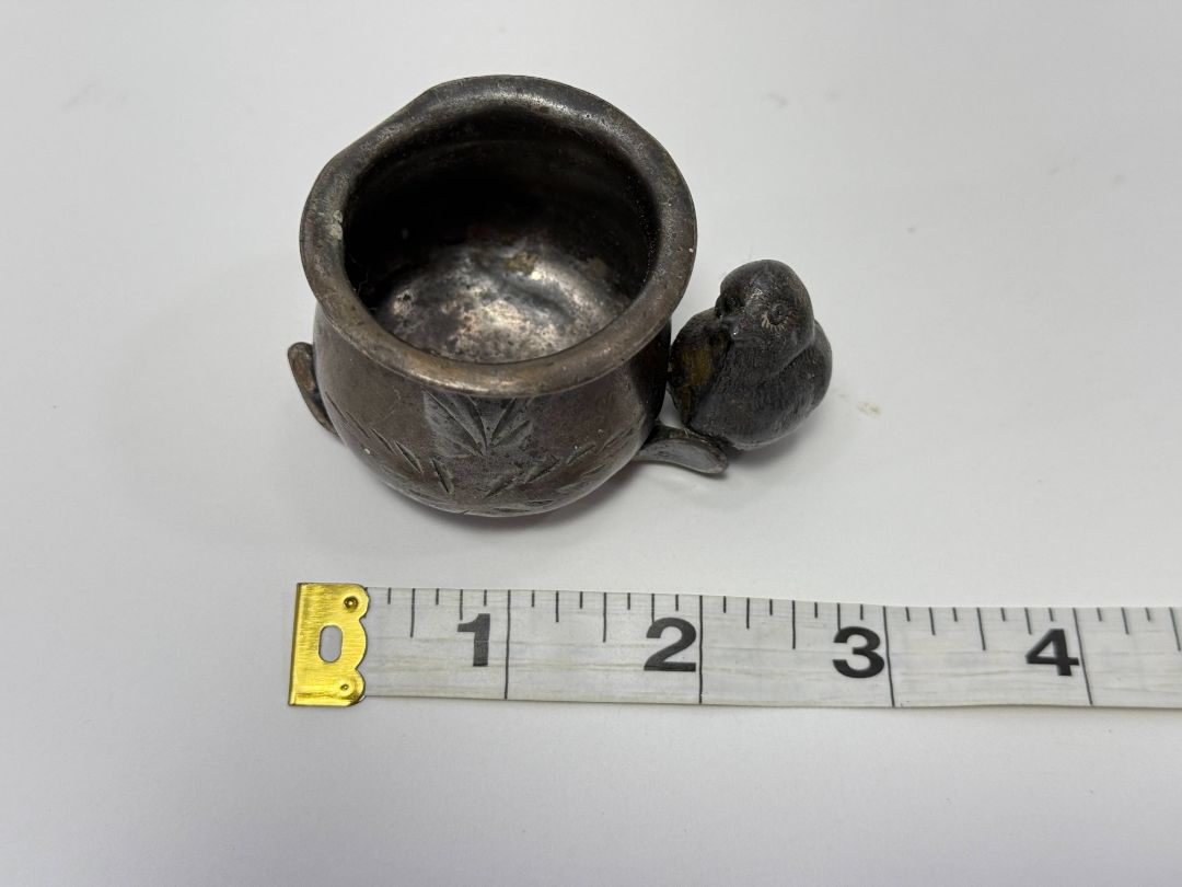 Antique Miniature Silverplate Pot with Bird Handle