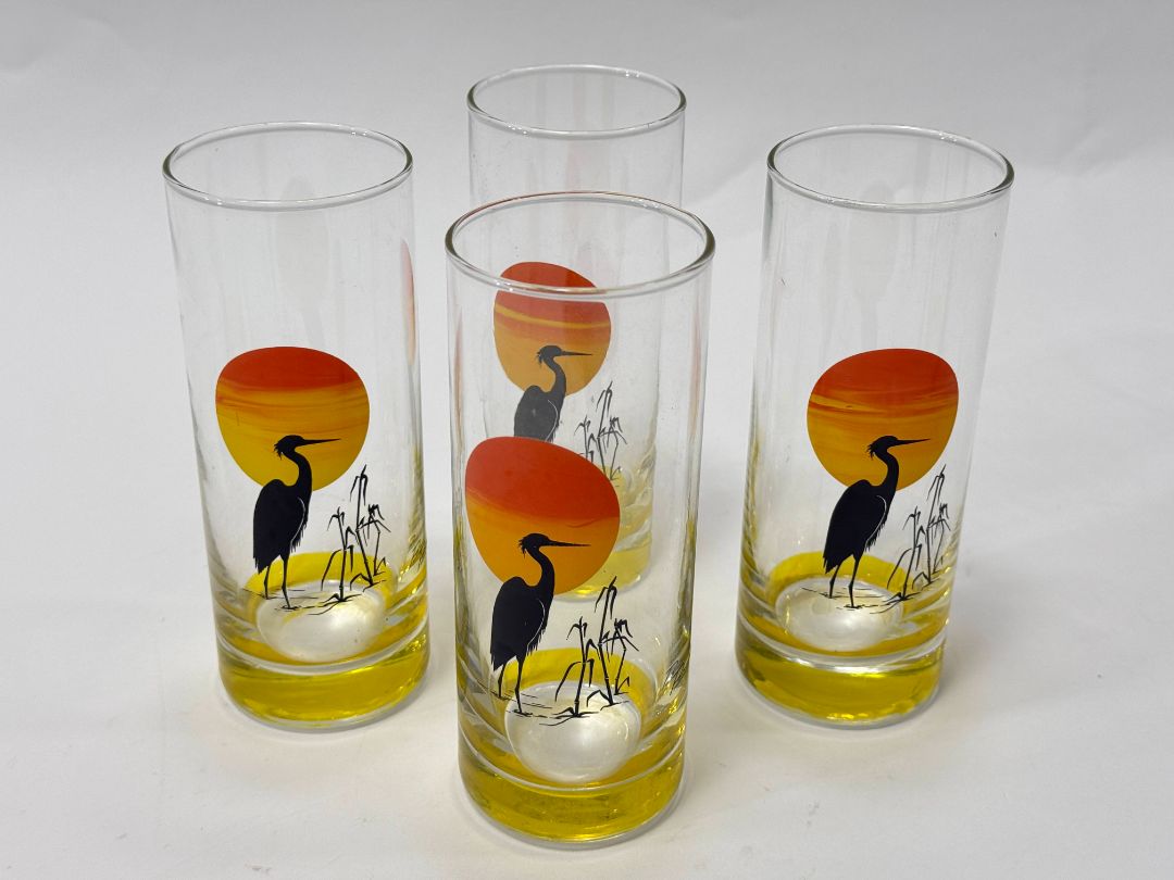 Vintage Sunset Heron Glasses (Set of 4)