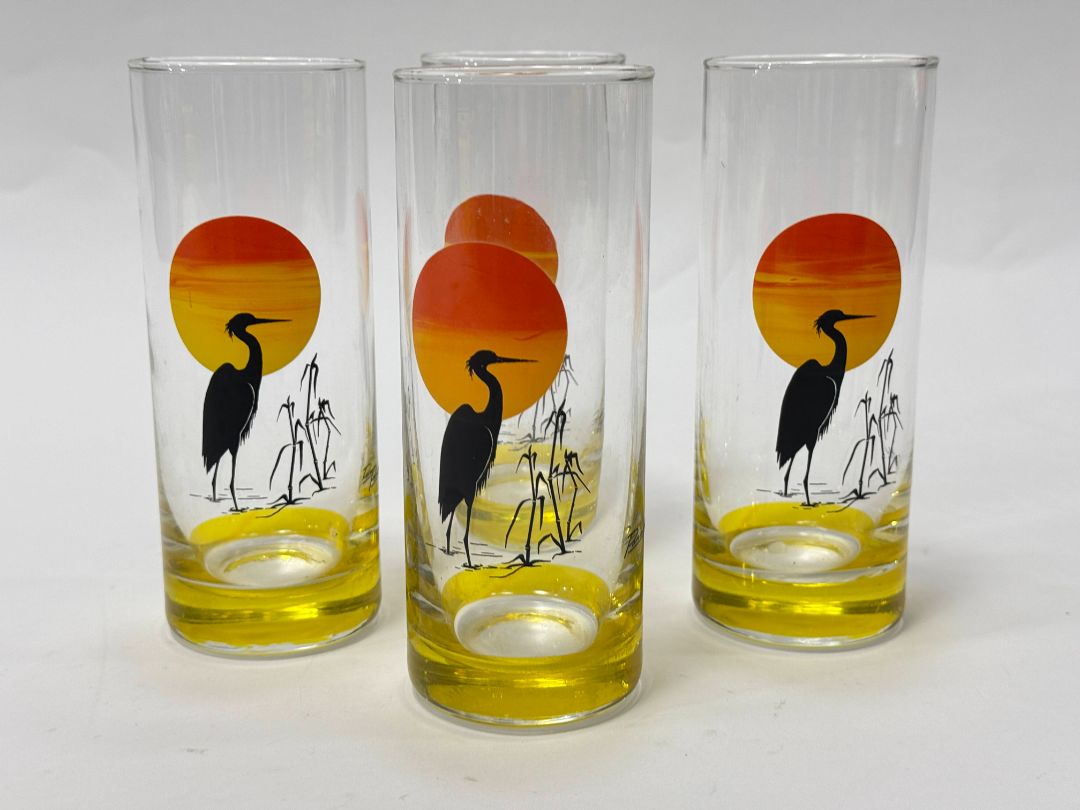 Vintage Sunset Heron Glasses (Set of 4)