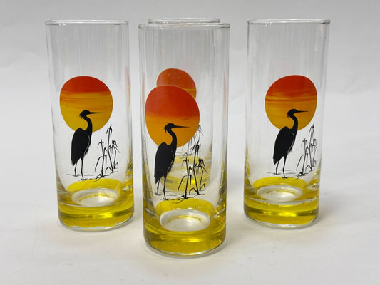 Vintage Sunset Heron Glasses (Set of 4)