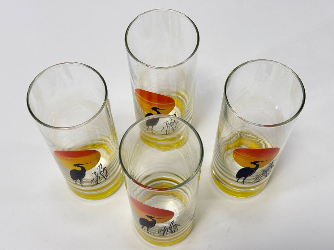Vintage Sunset Heron Glasses (Set of 4)
