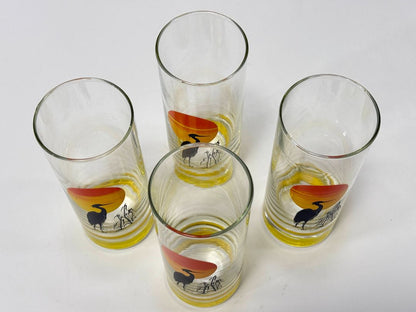 Vintage Sunset Heron Glasses (Set of 4)