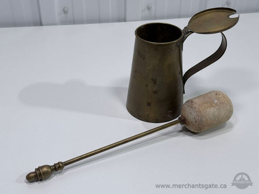 Vintage Brass Smudge Pot with Pumice Stone Wand 13" Wand 5.5" Pot