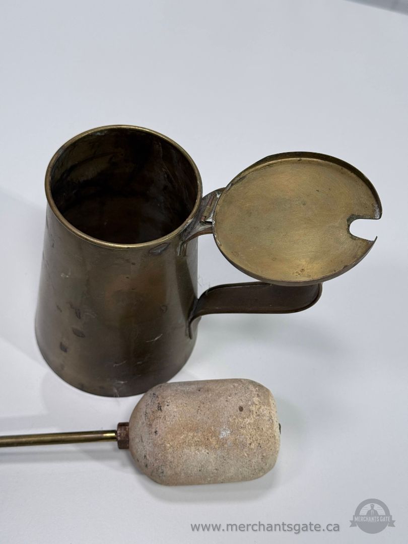 Vintage Brass Smudge Pot with Pumice Stone Wand 13" Wand 5.5" Pot