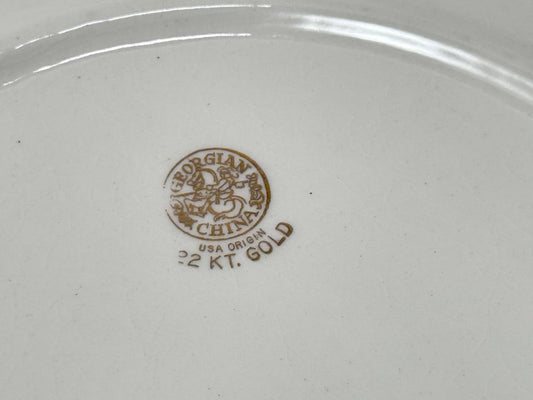 Vintage Georgian China Rose-Breasted Grosbeak Snack Plate & Teacup Set – 22K Gold USA