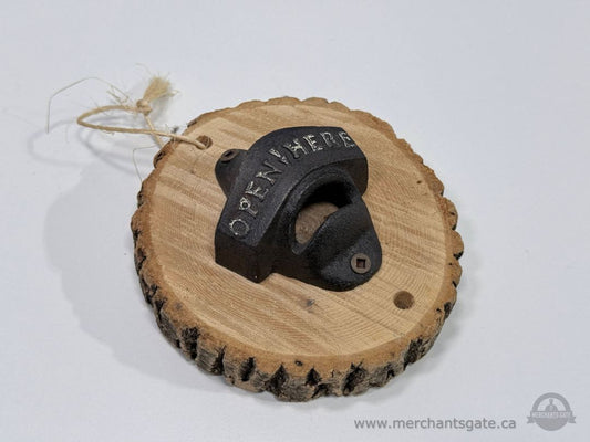 Cast Iron Open Here Bottle Opener Wood Mount Rustic Wall Mount 4.5" Base