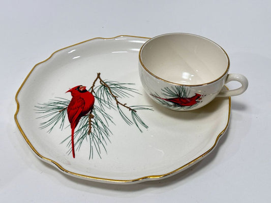 Georgian China Cardinal Cup & Snack Plate Set – 22K Gold Trim