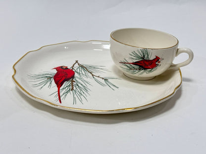 Georgian China Cardinal Cup & Snack Plate Set – 22K Gold Trim
