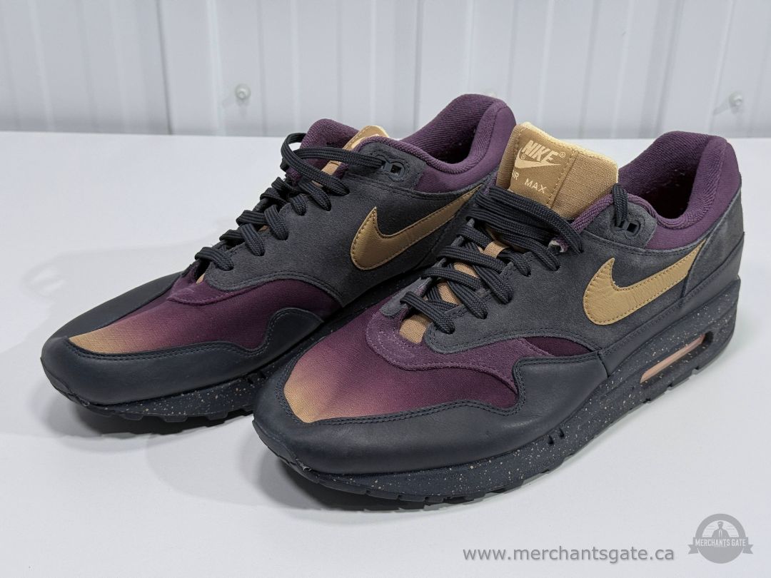 Nike Air Max 1 Premium Sneakers Size 13 Black Burgundy Gold Running Shoes