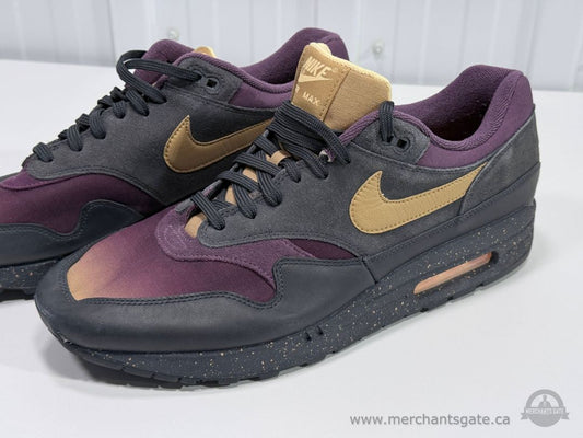 Nike Air Max 1 Premium Sneakers Size 13 Black Burgundy Gold Running Shoes