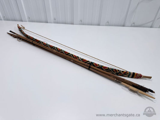 Primitive Wooden Bow and Arrow Set Handmade Tribal Style Decor ~35"