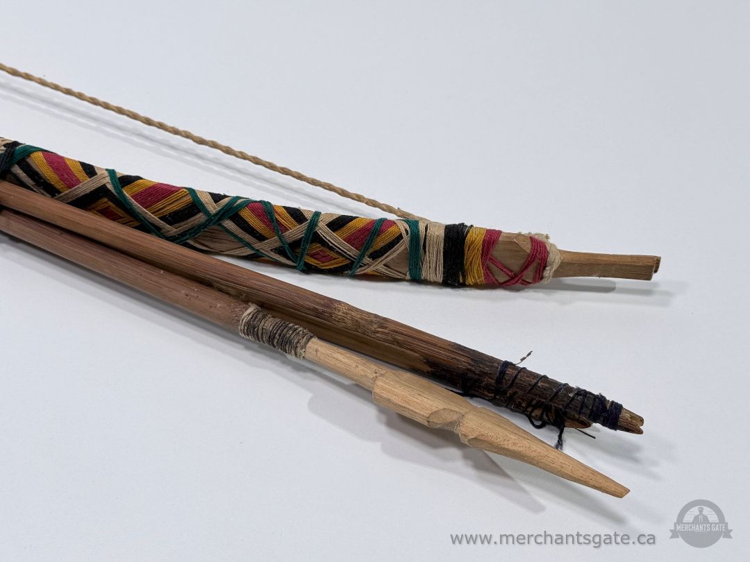 Primitive Wooden Bow and Arrow Set Handmade Tribal Style Decor ~35"