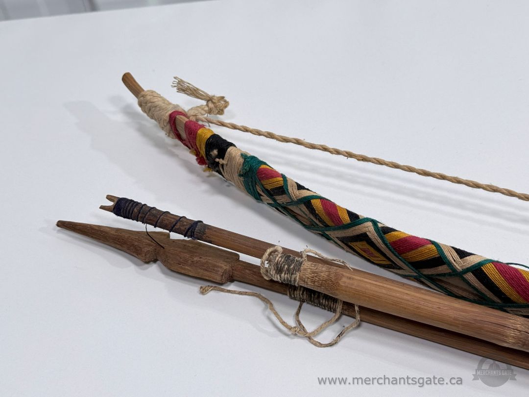 Primitive Wooden Bow and Arrow Set Handmade Tribal Style Decor ~35"