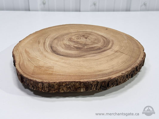 Live Edge Wood Serving Tray 13" Round Rustic Natural Wood Slab with Bark Edge