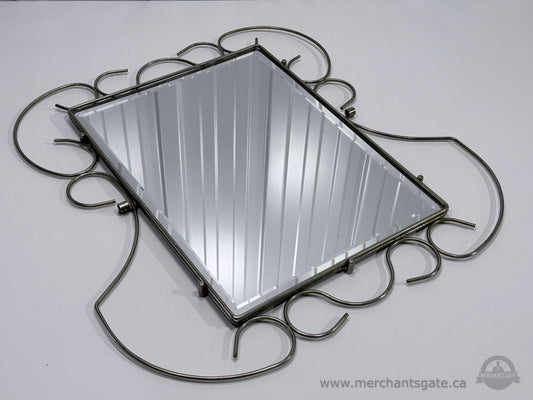 Vintage Metal Scroll Frame Wall Mirror Beveled Glass Decorative