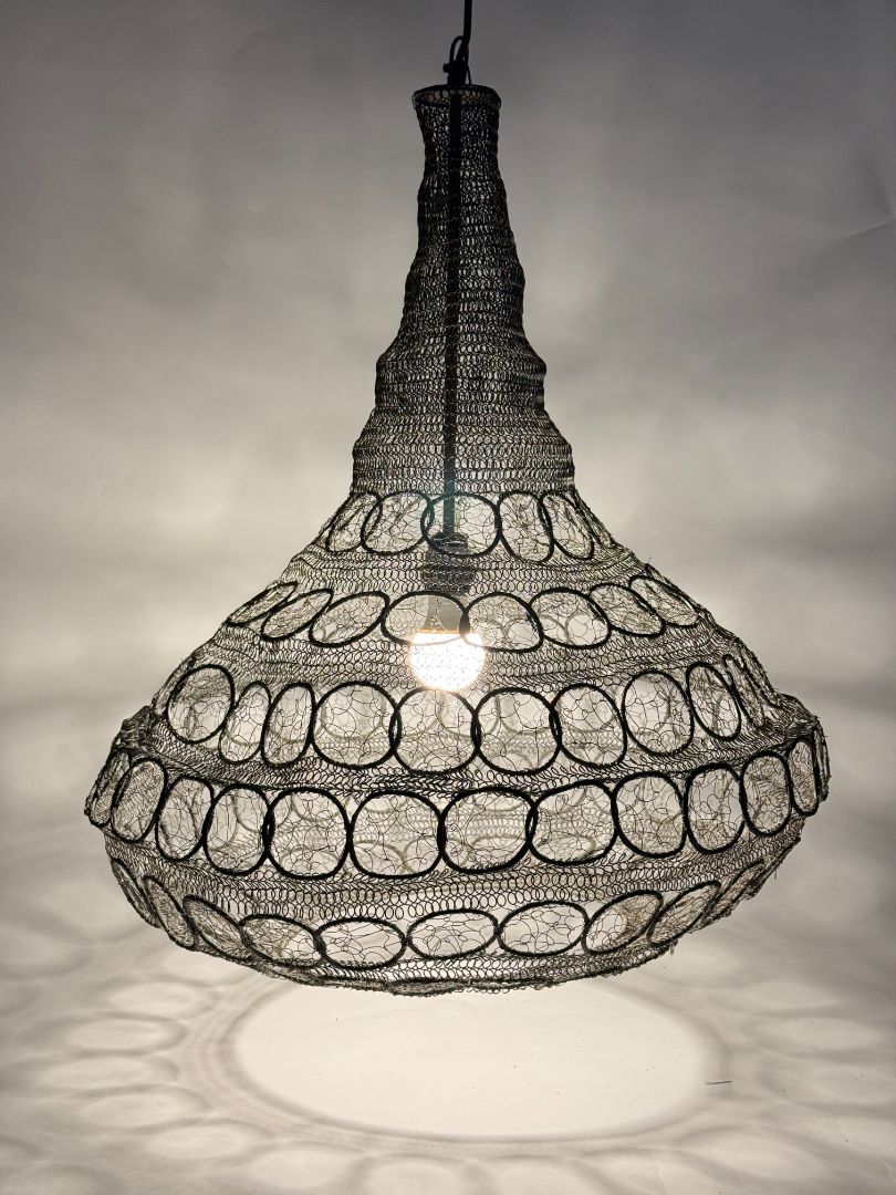 Vintage Large 26" Wide Large Metal Mesh Ceiling Fixture (3 Available)