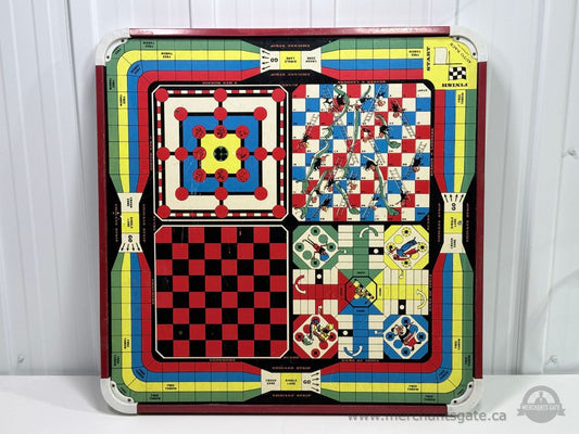 Vintage Multi Game Board Backgammon Checkers Ludo Snakes And Ladders Reversible