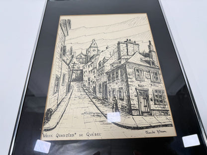 Framed Claude Picher Print – “Vieux Quartier de Québec” Pen Sketch