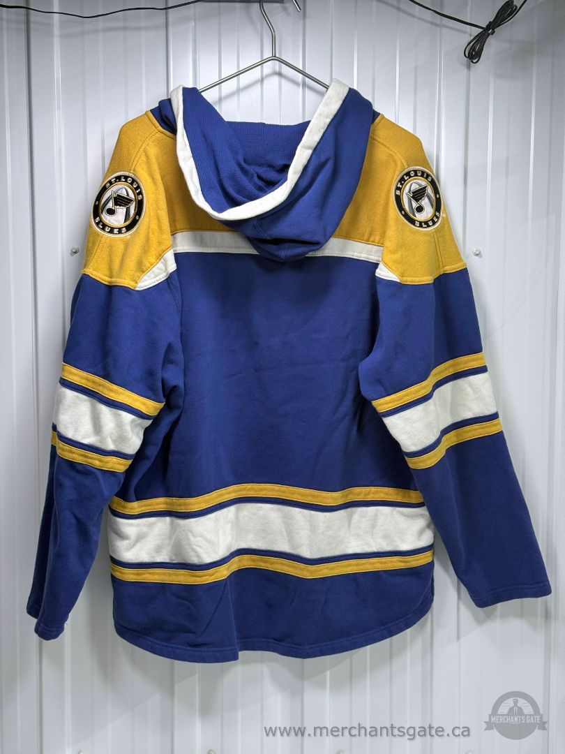 St. Louis Blues Fleece Hoodie Jersey Lace Up NHL ‘47 Brand Blue Gold XXL