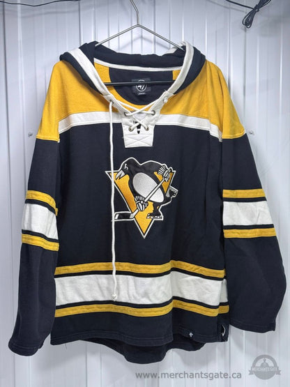 Pittsburgh Penguins Fleece Hoodie Jersey Lace Up NHL ‘47 Brand Black Gold XXL