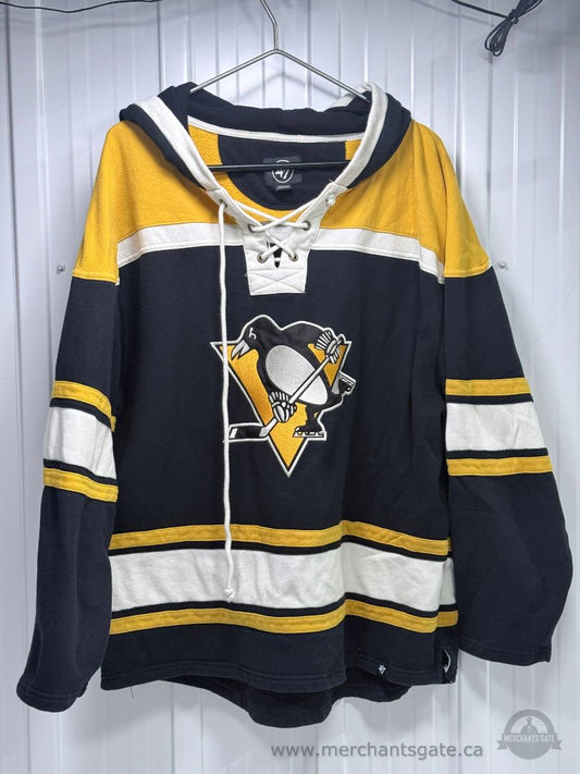 Pittsburgh Penguins Fleece Hoodie Jersey Lace Up NHL ‘47 Brand Black Gold XXL