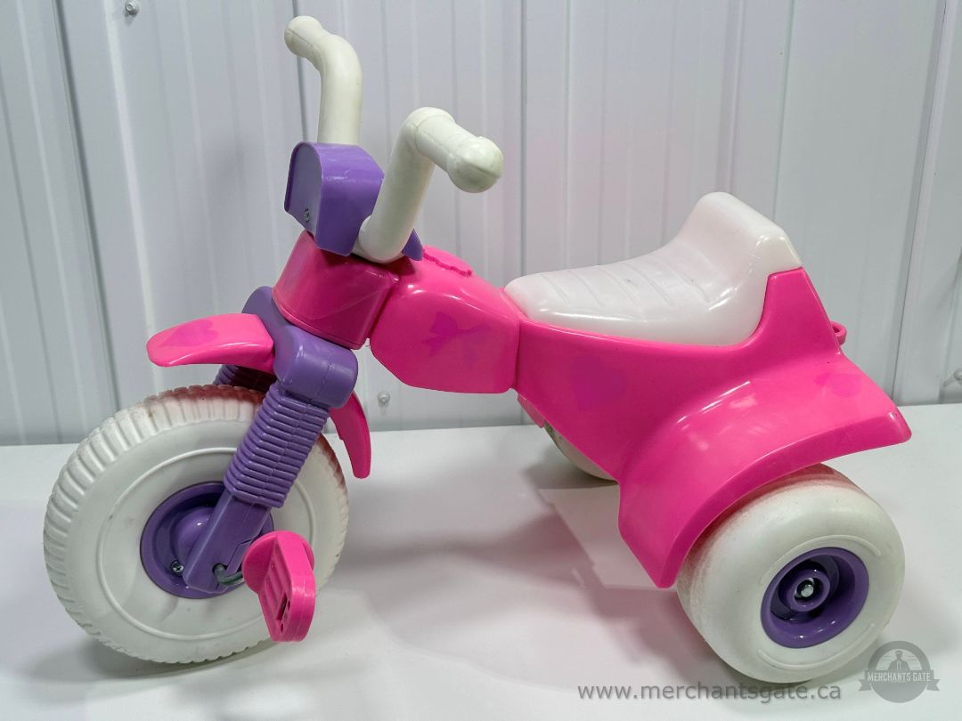 Vintage Plastic Ride On Tricycle Pink Purple White Kids Toy Indoor Outdoor 26"