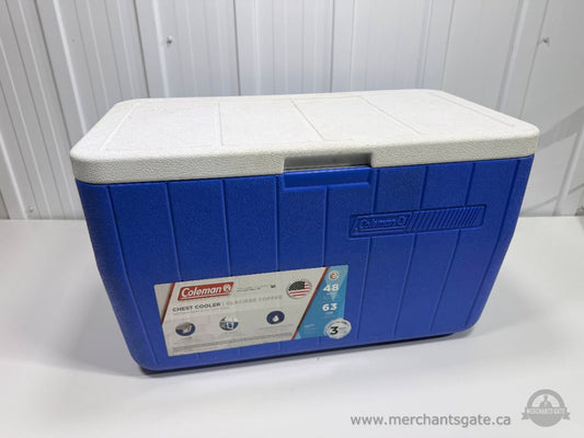 Coleman 48 Quart 45L Cooler 63 Can Capacity Blue Hard Chest Ice Box Camping Picnic