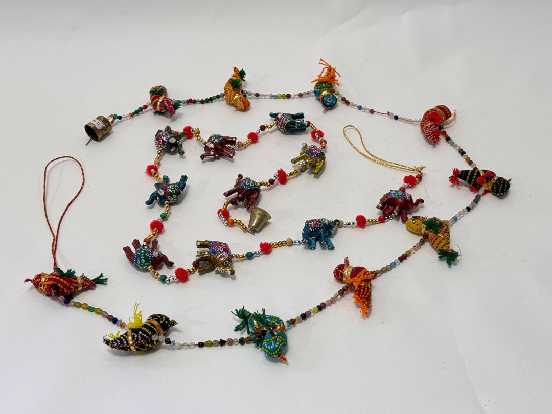 Pair of 59” Beaded Indian Hanging Garlands – Handcrafted Elephants & Birds