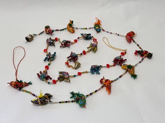 Pair of 59” Beaded Indian Hanging Garlands – Handcrafted Elephants & Birds