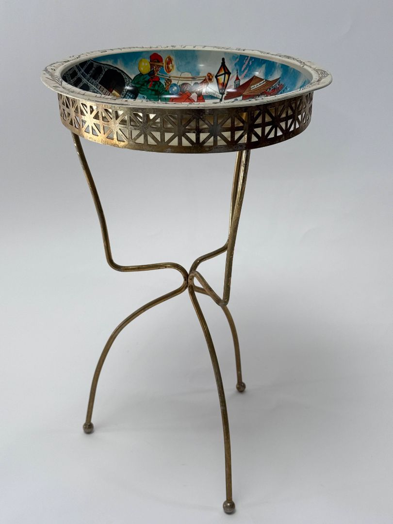 Vintage New Orleans Souvenir Tray on Mid-Century Wire Stand