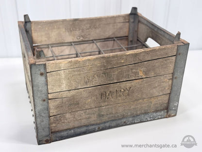 Vintage Wooden Milk Crate Maple Leaf Dairy Richardson Case Metal Reinforced