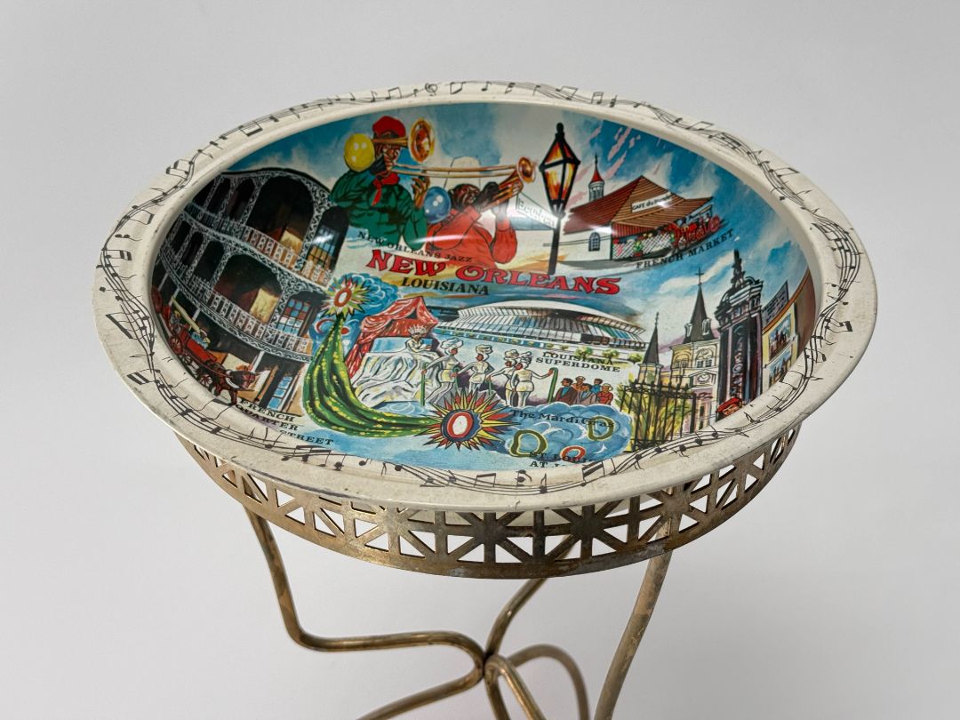 Vintage New Orleans Souvenir Tray on Mid-Century Wire Stand