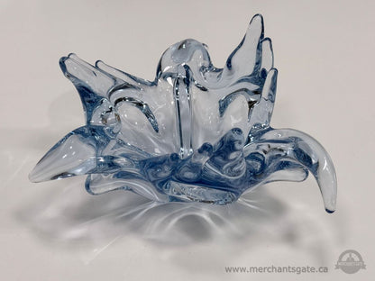 Vintage Chalet Style Blue Clear Art Glass Bowl Freeform Heavy 9.5"