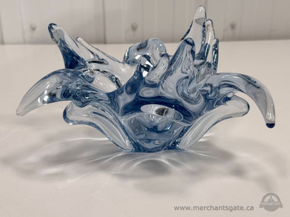 Vintage Chalet Style Blue Clear Art Glass Bowl Freeform Heavy 9.5"