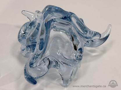 Vintage Chalet Style Blue Clear Art Glass Bowl Freeform Heavy 9.5"