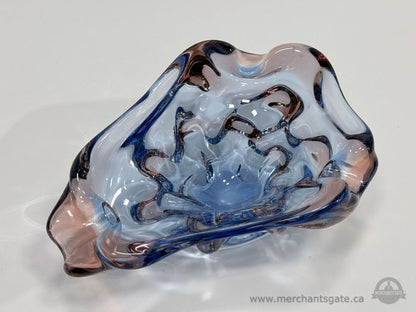 Vintage Murano Style Blue Pink Art Glass Bowl Freeform Heavy 9.25"