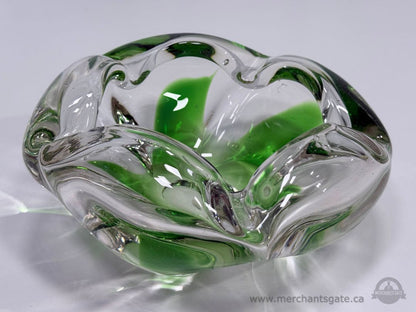 Vintage Japanese Green Clear Art Glass Bowl Heavy 8"