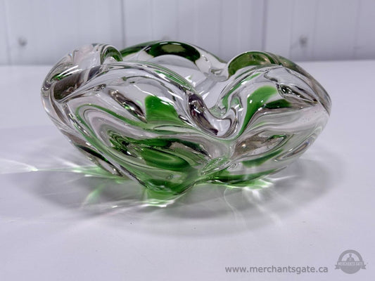 Vintage Japanese Green Clear Art Glass Bowl Heavy 8"